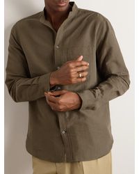 MR P. - Grandad-collar Organic Cotton And Linen-blend Seersucker Shirt - Lyst