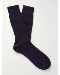 Anderson & Sheppard Ribbed Cashmere Socks - Blue