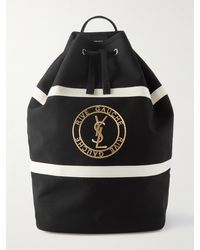 Saint Laurent - Herringbone-trimmed Logo-embroidered Twill Bucket Bag - Lyst