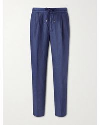 Brunello Cucinelli - Tapered Pleated Linen-twill Drawstring Trousers - Lyst