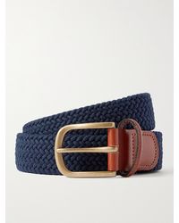 Anderson & Sheppard 3.5cm Leather-trimmed Woven Belt - Blue