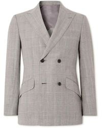 Kingsman - Slim-fit Double-breasted Checked Linen And Wool-blend Suit Jacket - Lyst