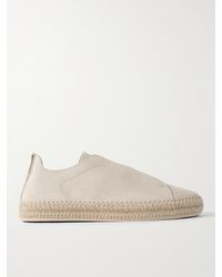 ZEGNA - Triple Stitch Leather-Trimmed Suede Slip-On Sneakers - Lyst