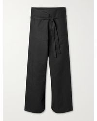 Loewe Paula's Ibiza Wide-leg Belted Linen And Cotton-blend Trousers - Black