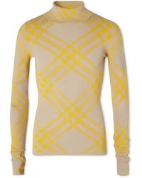 Burberry - Checked Ribbed Wool-blend Rollneck Sweater - Lyst