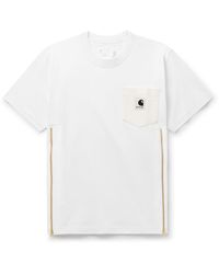 Sacai - Carhartt Wip Zip-detailed Logo-appliquéd Canvas-trimmed Cotton-jersey T-shirt - Lyst