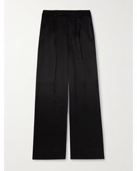 Saint Laurent - Wide-leg Pleated Silk-satin Trousers - Lyst