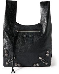 Balenciaga - Le Cagole Studded Cracked-leather Tote Bag - Lyst