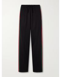 Gucci - Webbing-Trimmed Silk And Cotton-Blend Trousers - Lyst