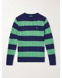 Polo Ralph Lauren - Logo-Embroidered Striped Cable-Knit Cotton Sweater - Lyst