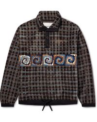 STORY mfg. - Polite Crochet-trimmed Checked Organic Cotton-velvet Sweatshirt - Lyst