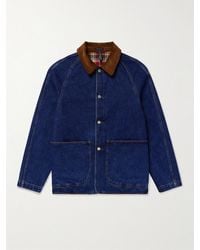 Drake's - Corduroy-Trimmed-Dyed Denim Chore Jacket - Lyst