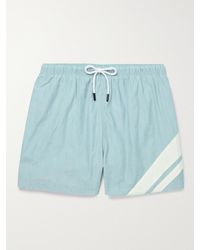 Solid & Striped The Classic Mid-length Striped Cotton-blend Chambray Swim Shorts - Blue