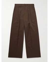 Loewe - Straight-Leg Pleated Leather-Trimmed Cotton-Twill Trousers - Lyst