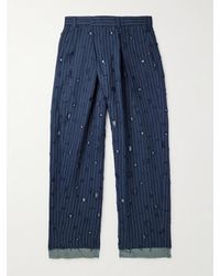 Acne Studios - Straight-leg Distressed Pinstriped Woven Trousers - Lyst