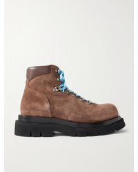 Bottega Veneta - Lug Leather-Trimmed Suede Hiking Boots - Lyst