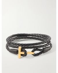Tom Ford - Braided Leather And-Plated Wrap Bracelet - Lyst