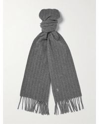 Polo Ralph Lauren - Logo-Embroidered Fringed Pinstriped Cashmere And Wool-Blend Scarf - Lyst