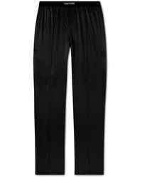 Tom Ford - Velvet-trimmed Stretch-silk Satin Pyjama Trousers - Lyst