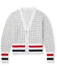 Thom Browne - Striped Open-knit Cotton-blend Cardigan - Lyst