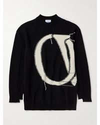Off-White c/o Virgil Abloh - Pullover oversize in lana effetto consumato con logo a intarsio - Lyst