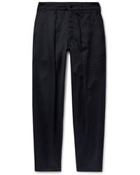 Monitaly Tapered Pleated Vancloth Cotton-sateen Pants - Blue