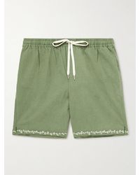 Corridor NYC - Straight-leg Embroidered Linen And Cotton-blend Drawstring Shorts - Lyst