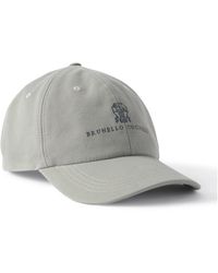 Brunello Cucinelli - Logo-Embroidered Leather-Trimmed Cotton-Twill Baseball Cap - Lyst