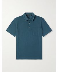 ZEGNA - Slim-Fit Leather-Trimmed Cotton-Piqué Polo Shirt - Lyst