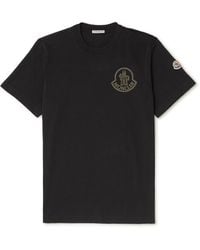 Moncler - Logo-flocked Appliquéd Cotton-jersey T-shirt - Lyst
