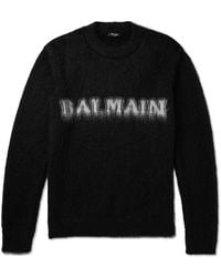 Balmain - Logo-jacquard Brushed Mohair-blend Sweater - Lyst