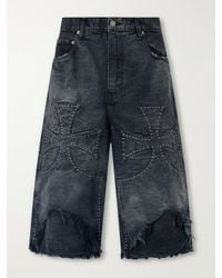 SEKRIT - Chopper Studded Distressed Denim Shorts - Lyst