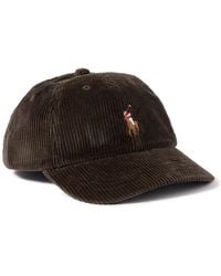 Polo Ralph Lauren - Full-grain Leather-trimmed Logo-embroidered Cotton-corduroy Baseball Cap - Lyst