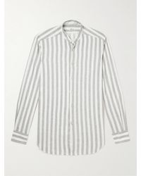 Kiton - Grandad-collar Striped Linen-blend Shirt - Lyst