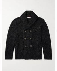 Brunello Cucinelli - Shawl-Collar Double-Breasted Ribbed Virgin Wool, Silk And Cashmere-Blend Cardigan - Lyst