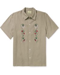 De Bonne Facture - Convertible-collar Embroidered Linen Shirt - Lyst