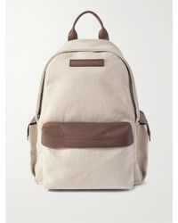 Brunello Cucinelli - Logo-Appliquéd Leather And Suede-Trimmed Canvas Backpack - Lyst