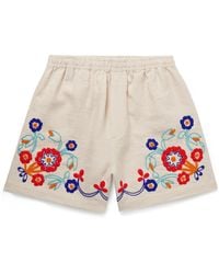 Bode - Garden Party Straight-Leg Bead-Embellished Linen Shorts - Lyst