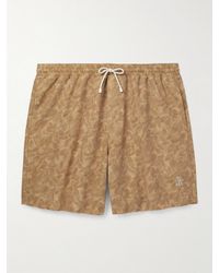 Brunello Cucinelli - Straight-leg Mid-length Logo-embroidered Printed Swim Shorts - Lyst