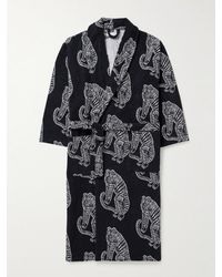 Desmond & Dempsey Printed Cotton-terry Hooded Robe - Black