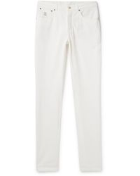 Brunello Cucinelli - Straight-leg Logo-embroidered Cotton-gabardine Trousers - Lyst