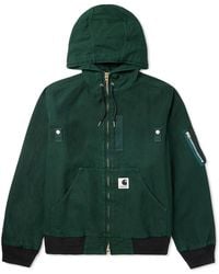 Sacai - Carhartt Wip Jersey-trimmed Cotton-canvas Hooded Blouson Jacket - Lyst