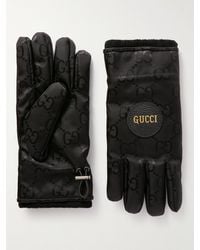 Gucci Leather-trimmed Logo-jacquard Nylon Gloves - Black