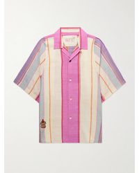 Kardo - Yusuke Convertible-collar Embroidered Striped Silk Shirt - Lyst