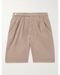 Brunello Cucinelli - Straight-leg Pleated Cotton-blend Twill Bermuda Shorts - Lyst
