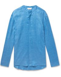 Gabriela Hearst Ollie Grandad-collar Linen Shirt - Blue