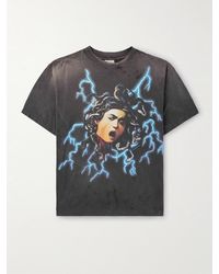 SAINT Mxxxxxx - Skull & Thunderbolt Distressed Printed Cotton-Jersey T-Shirt - Lyst