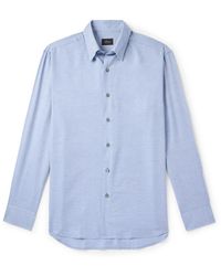 Brioni - Button-Down Collar Cotton And Cashmere-Blend Twill Shirt - Lyst