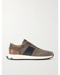 Tod's - Leather-Trimmed Suede Sneakers - Lyst