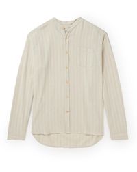 Oliver Spencer - Grandad-collar Striped Cotton And Linen-blend Shirt - Lyst